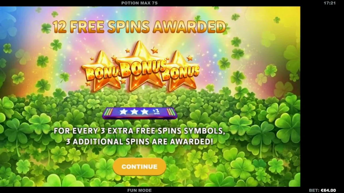 Tampilan visual mesin slot Potion Max 7s dengan tema Irlandia dan simbol klasik